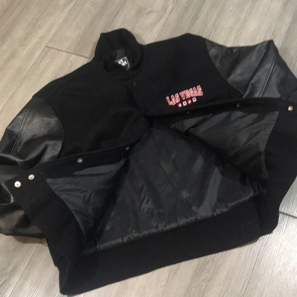 Jacket Factory Vintage “Las Vegas” Embroidered Leather Sleeve Letterman Jacket - Picture 8 of 12